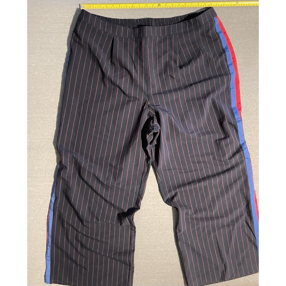 Aligne Womens 2X Navy Blue Red/Blue Pinstripe Wide Leg Stripe Pull On Pants